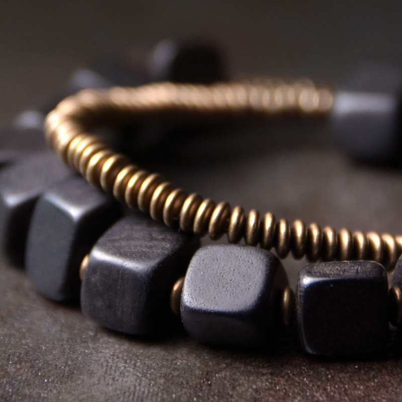 Buddha Stones Tibetan Ebony Wood Copper Peace Double Wrap Bracelet Bracelet BS 3