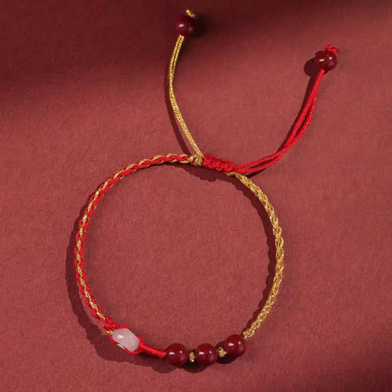 Buddha Stones Natural Cinnabar Jade Peace Buckle Blessing Bracelet Bracelet BS 11