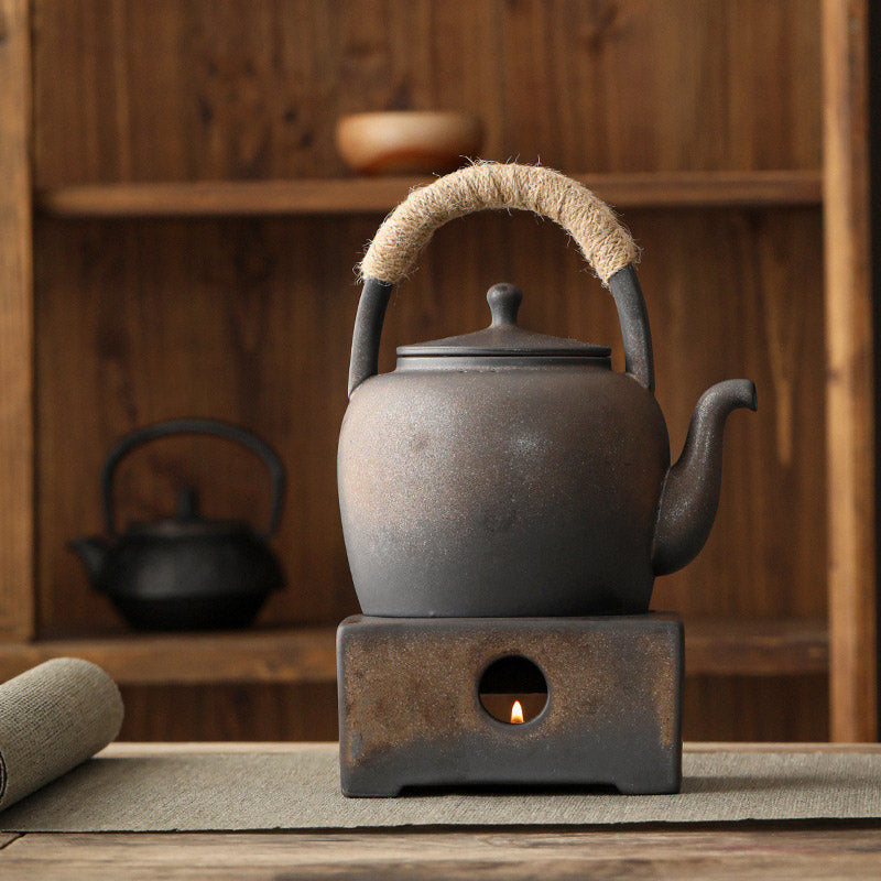 Buddha Stones Retro Brown Chinese Gongfu Tea Ceramic Kung Fu Teapot 700ml With Base Teapot BS 6
