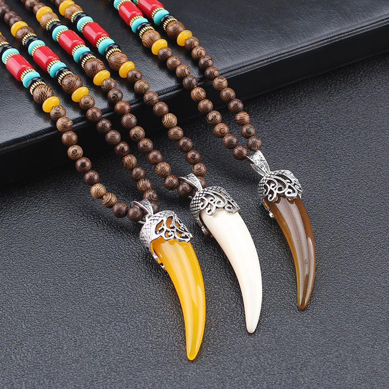 Buddha Stones Wenge Wood Turquoise Stone Horn Style Protection Meditation Necklace Pendant Necklaces & Pendants BS 1