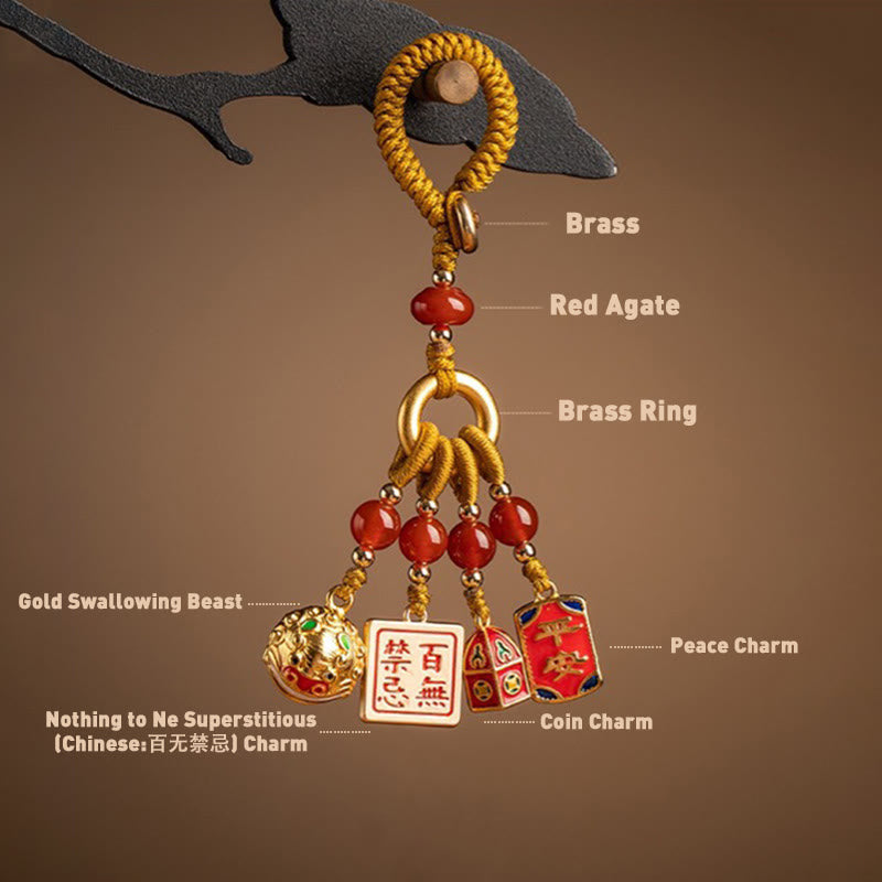 Buddha Stones Nothing to Be Superstitious Dancing Lion Copper Wealth Key Chain Key Chain BS 3