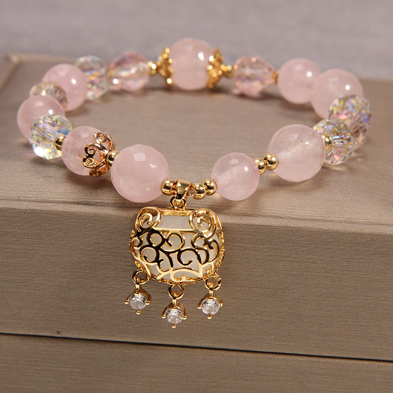Buddha Stones Natural Pink Crystal Soothing Protection Bracelet Bracelet BS Pink Crystal(Soothing♥Warmth)(Wrist Circumference 14-16cm)