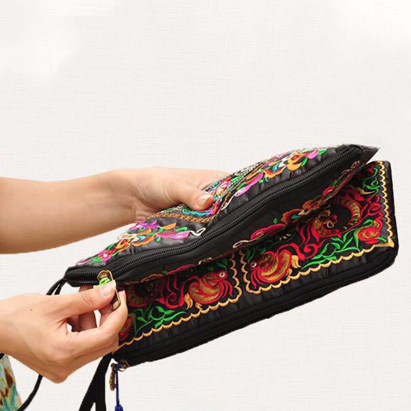 Buddha Stones Dragon Butterfly Cosmos Flower Embroidery Wallet Shopping Purse Purse BS 4