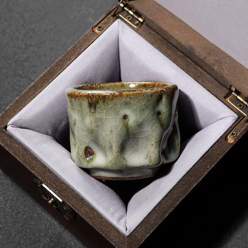 Buddha Stones Handcrafted Simple Cracked Ice Texture Chinese Jianzhan Ceramic Teacup Kung Fu Tea Cup Jian Zhan Tea Cup BS 14