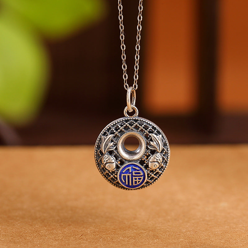 Buddha Stones 999 Sterling Silver Koi Fish Fu Character Lotus Peace Buckle Wealth Necklace Pendant Necklaces & Pendants BS Koi Fish Fu Character