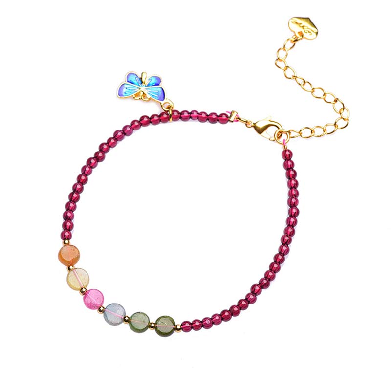 Buddha Stones Garnet Tourmaline Butterfly Protection Bracelet Anklet Bracelet Anklet BS 10