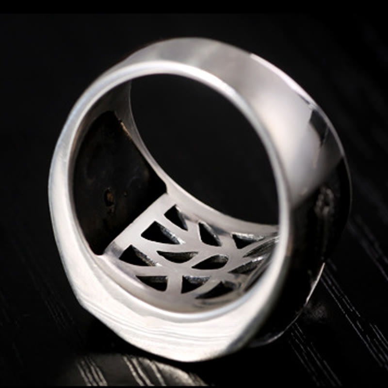Buddha Stones 925 Sterling Silver Sanskrit Design Carved Protection Adjustable Ring Ring BS 11