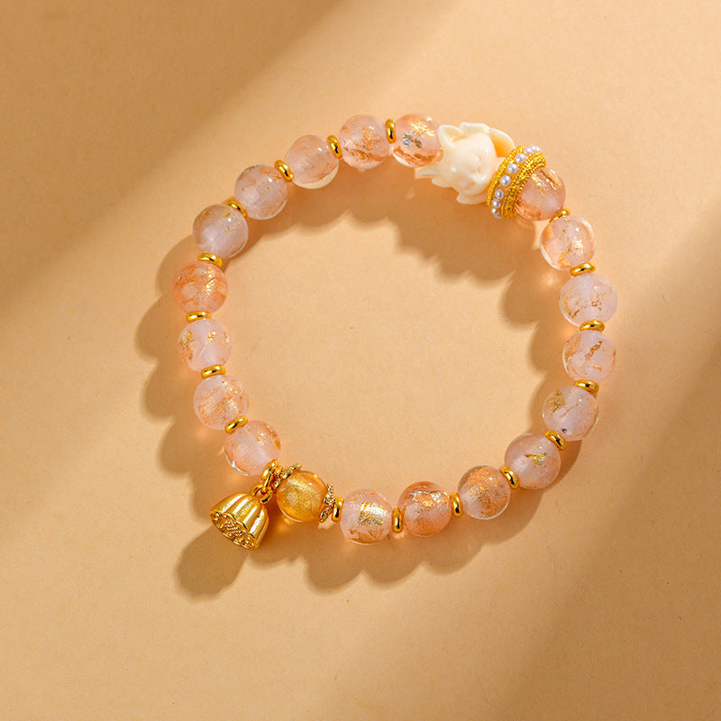 Buddha Stones Tibetan Incense Ash Liuli Glass Bead Lucky Nine-Tailed Fox Lotus Charm Bracelet Bracelet BS 2