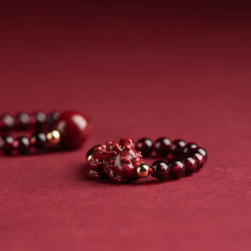 Buddha Stones Garnet Cinnabar Lucky Bead PiXiu Om Mani Padme Hum Rose Protection Ring Ring BS 9