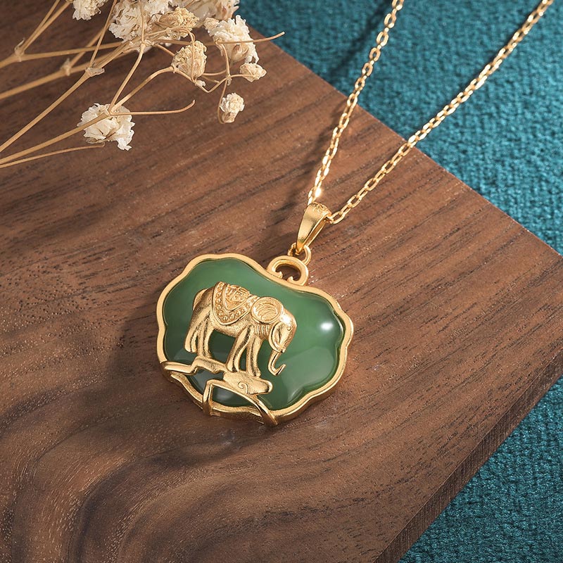 Buddha Stones Natural Jade Elephant Healing Necklace Pendant Necklaces & Pendants BS 1
