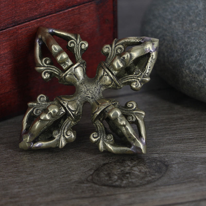 Buddha Stones Nepal Handmade 5 Prong Double Dorje Copper Strength Vajra Double Dorje BS 1
