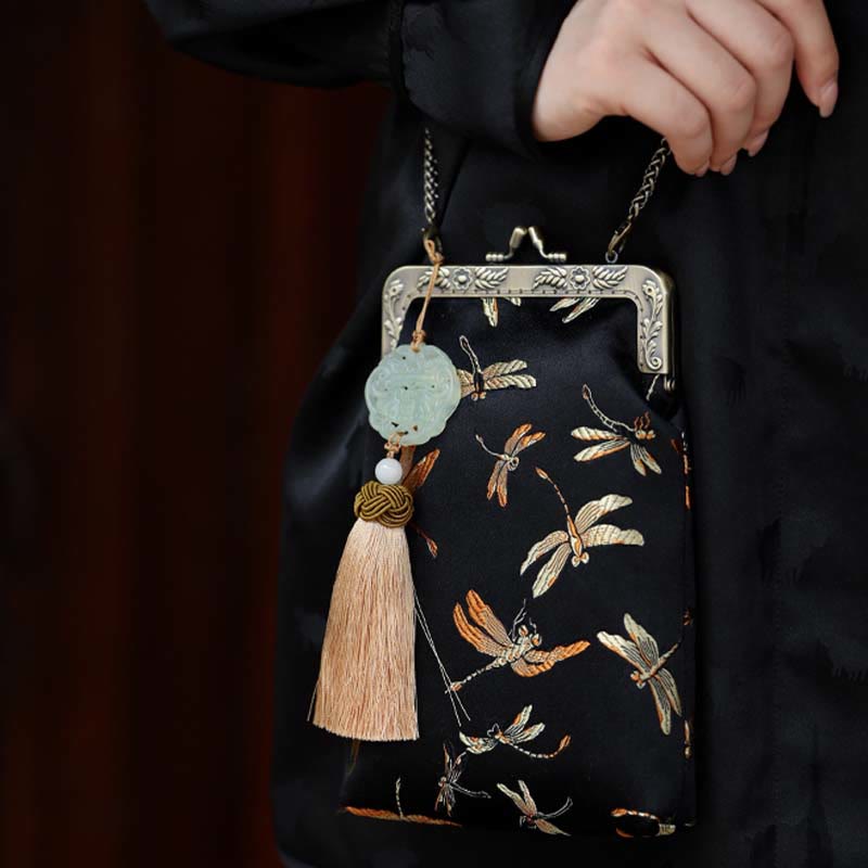 Buddha Stones Small Dragonfly Metal Chain Crossbody Bag Shoulder Bag Cellphone Bag Crossbody Bag BS Dragonfly 11*19*3cm