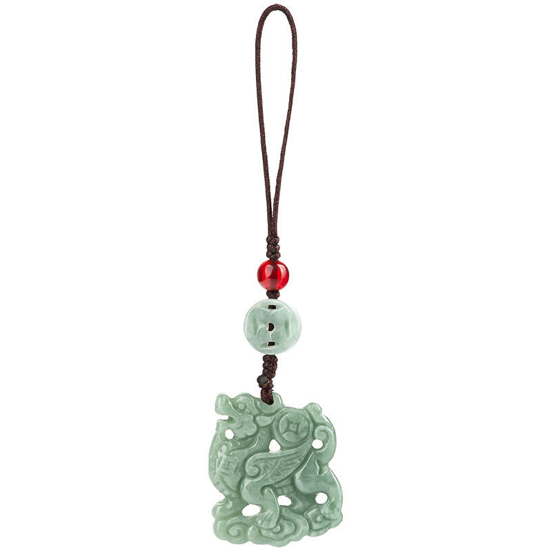 Buddha Stones Natural Jade Kirin Prosperity Phone Hanging Decoration Hanging Decoration BS 11
