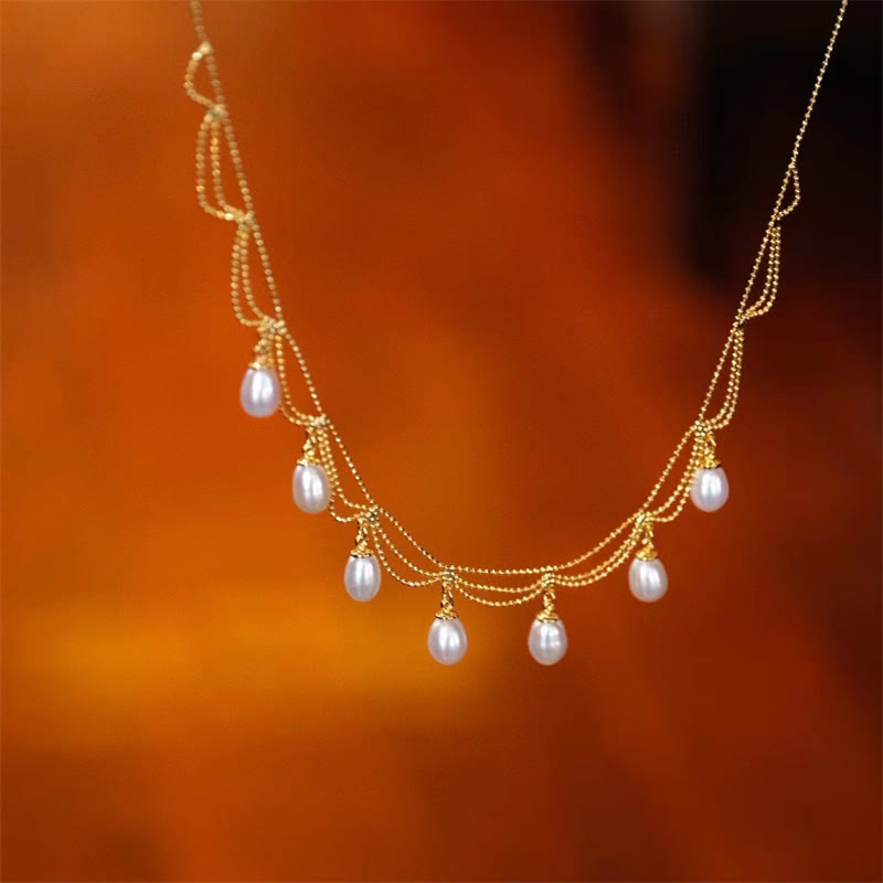 Buddha Stones Vintage 14K Gold Plated Pearl Bead Healing Multilayer Necklace Pendant Necklaces & Pendants BS 3
