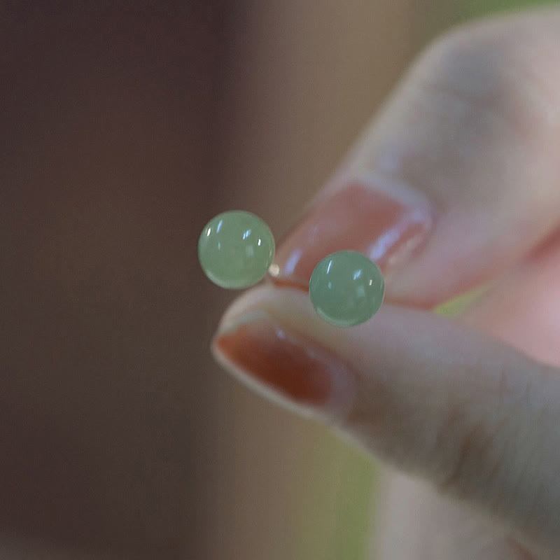 Boucles d'oreilles puces Foviel en jade rond et perlé porte-bonheur