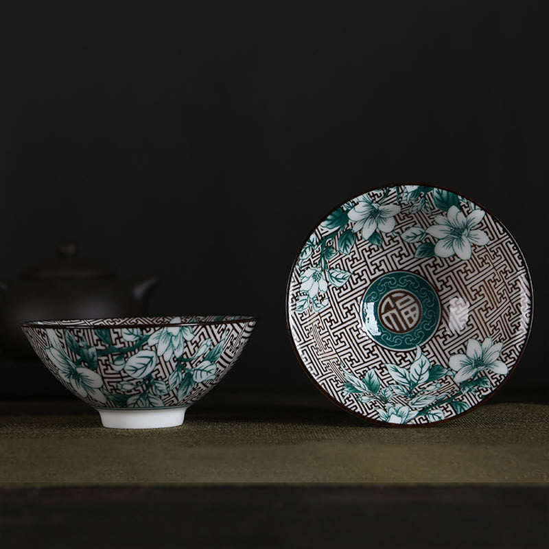 Buddha Stones Flowers Fu Character Mountains Lotus Cherry Blossoms Ceramic Teacup Kung Fu Tea Cup Cup BS Green Flowers Fu Character 8.5cm*4cm*90ml