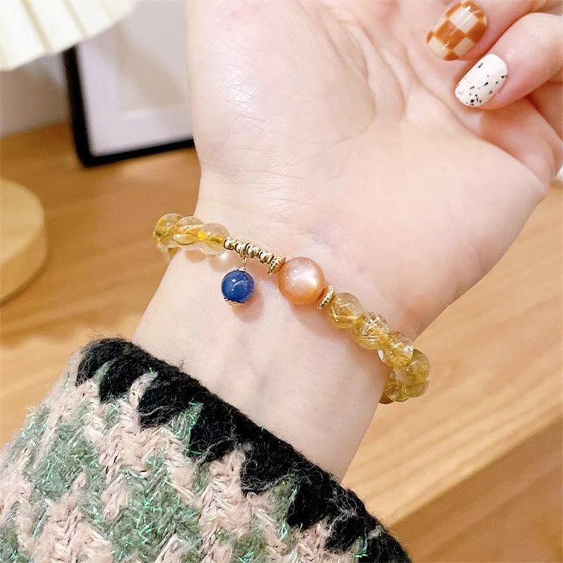 Buddha Stones Natural Gold Rutilated Quartz Sun Stone Kyanite Wealth Bracelet Bracelet BS 3