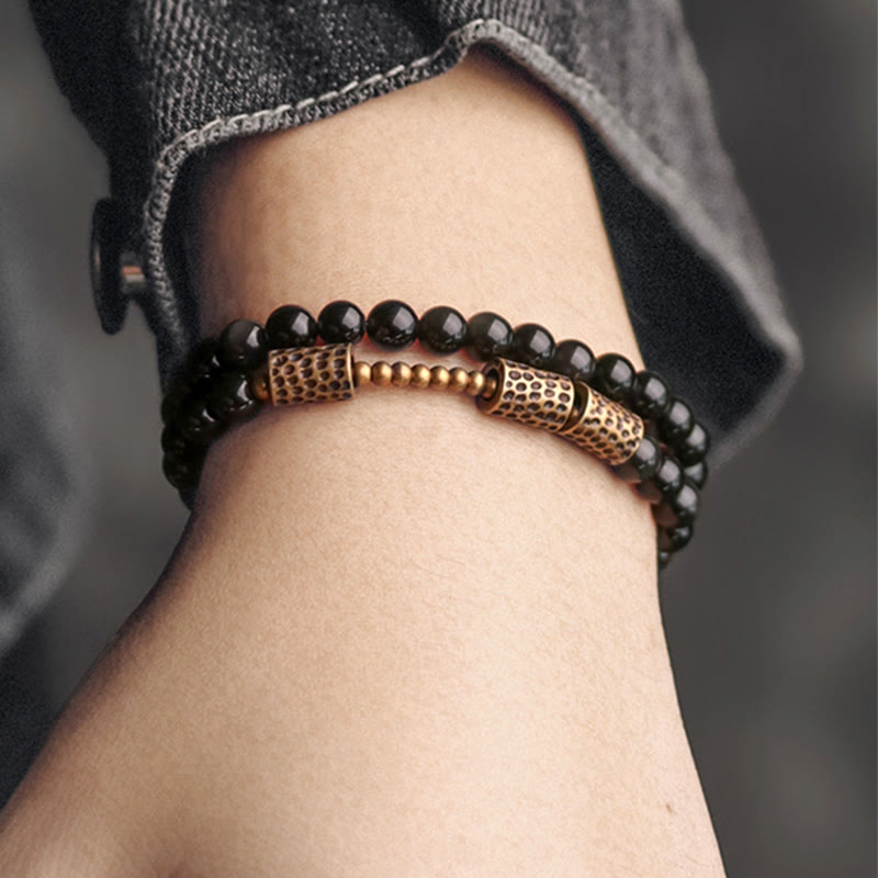 Buddha Stones Rainbow Obsidian Copper Love Double Wrap Bracelet Bracelet BS 9