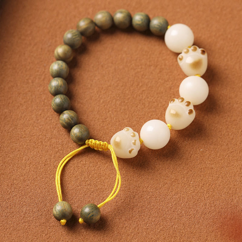 Buddha Stones Natural Green Sandalwood Bodhi Seed Cat Paw Claw Cure Bracelet Bracelet BS 1