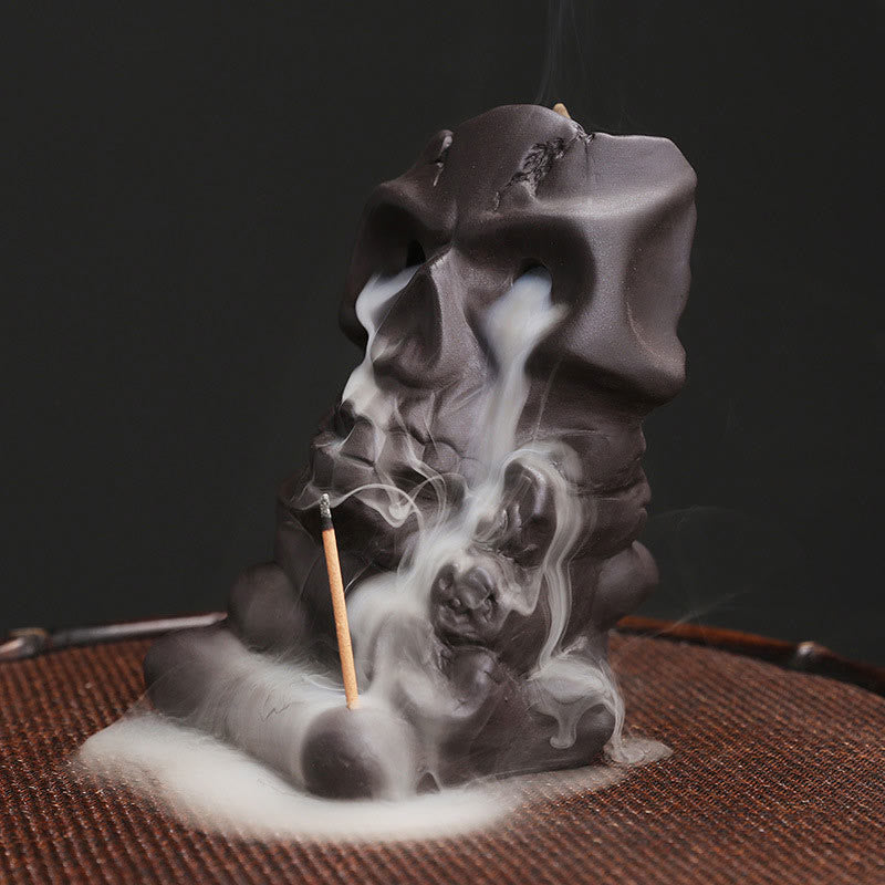 Buddha Stones Halloween Skull Head Purple Clay Healing Incense Burner Decoration Incense Burner BS 2