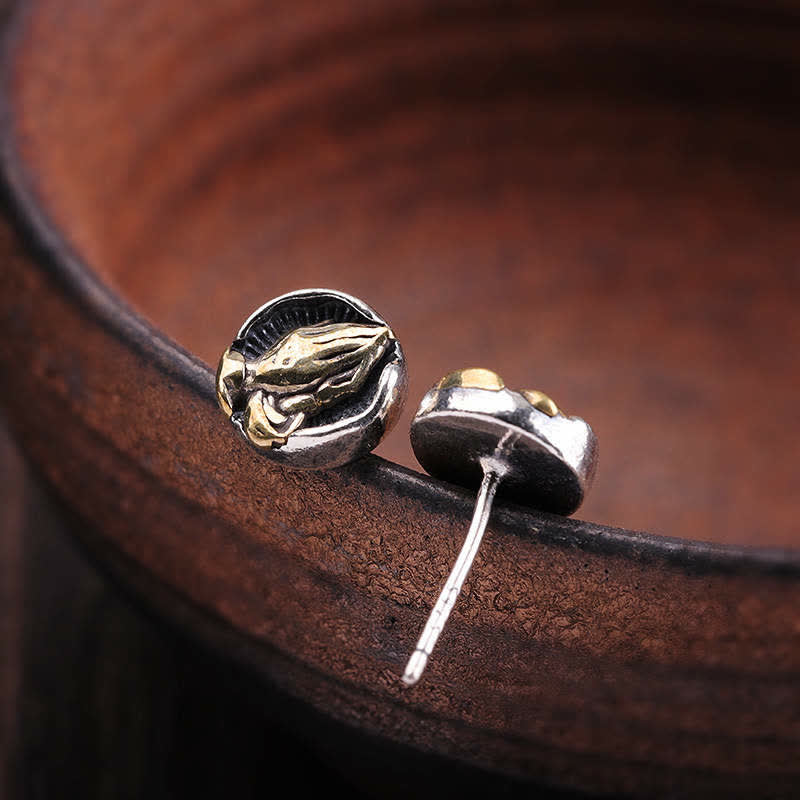 Buddha Stones 925 Sterling Silver Namaste Equality Stud Earrings Earrings BS 5