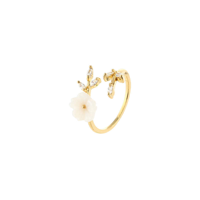 Buddha Stones Plum Blossom Leaf Pattern Copper Luck Ring Ring BS Gold