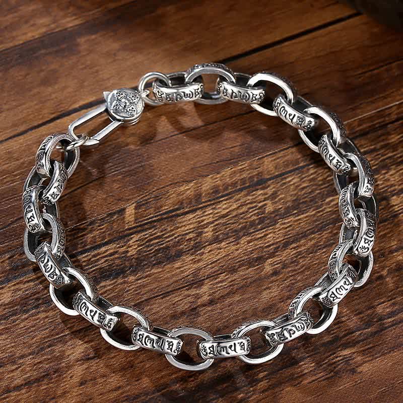 Foviel 925 Sterling Silver Om Mani Padme Hum Engraved Peace Bracelet Bangle