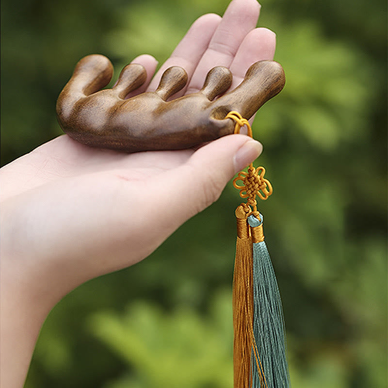 Buddha Stones Simple Green Sandalwood Soothing Tassel Massage Comb Comb BS 4