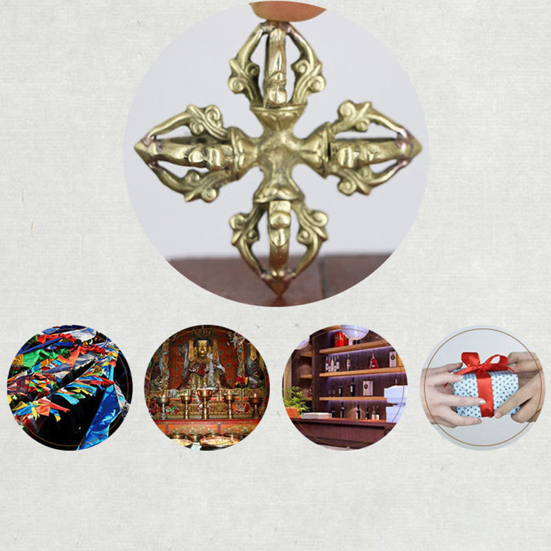 Buddha Stones Nepal Handmade 5 Prong Double Dorje Copper Strength Vajra Double Dorje BS 12