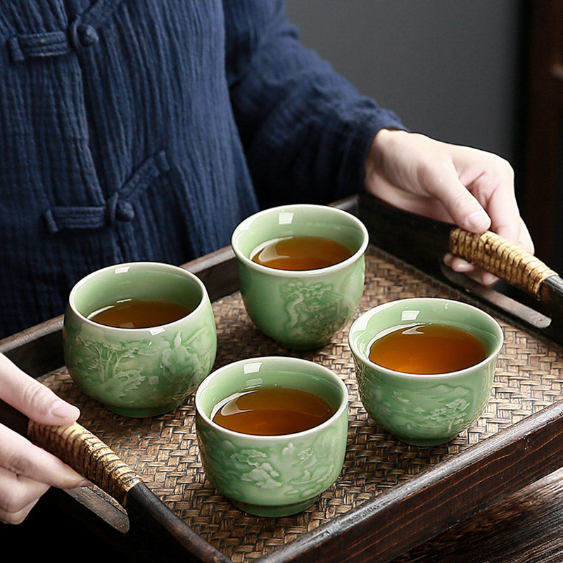 Buddha Stones Trees Pavilion Mountains Rivers Pine Ceramic Teacup Kung Fu Tea Cup Cup BS 1