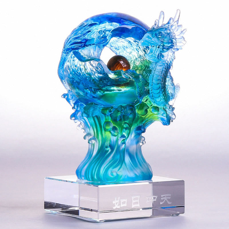 Buddha Stones Handmade Azure Dragon Liuli Crystal Art Piece Success Protection Home Office Decoration Decorations BS 1