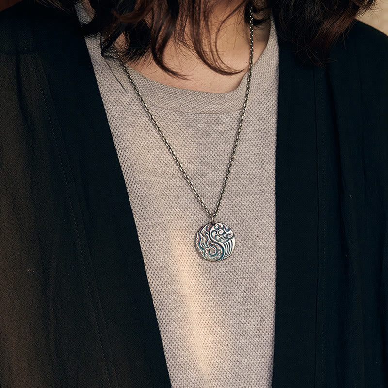 Buddha Stones 990 Sterling Silver Yin Yang Water and Fire Balance Necklace Pendant Necklaces & Pendants BS 8