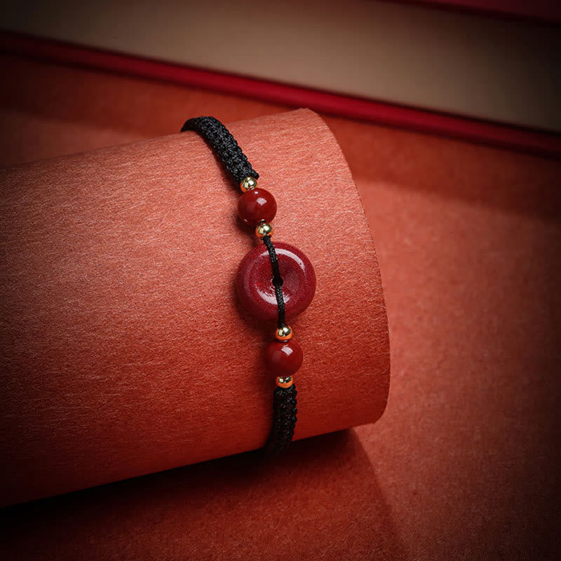 Buddha Stones Natural Cinnabar Peace Buckle Blessing String Bracelet Bracelet BS 11