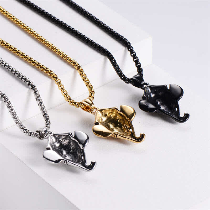 Buddha Stones Ganesh Ganpati Elephant Titanium Steel Protection Pendant Necklace Necklaces & Pendants BS 8