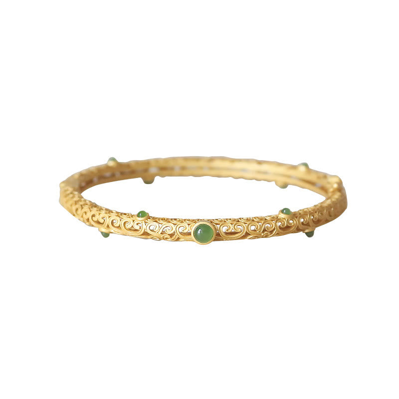 Buddha Stones Cyan Jade Copper Auspicious Clouds Calm Healing Bracelet Bangle Bracelet Bangle BS 14