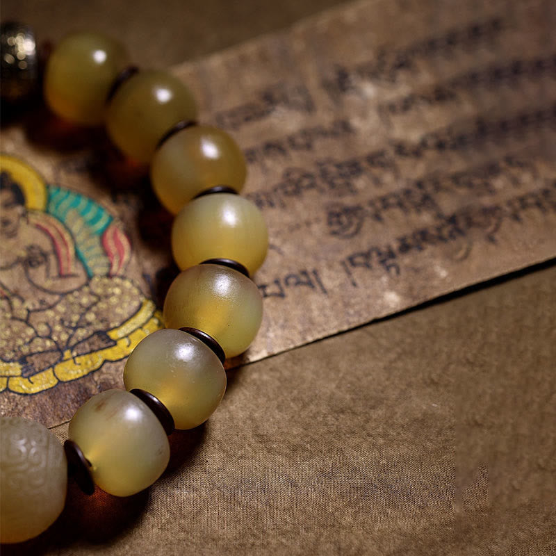 Buddha Stones Handmade Tibetan Sheep Horn Om Mani Padme Hum Auspiciousness Bracelet Bracelet BS 3
