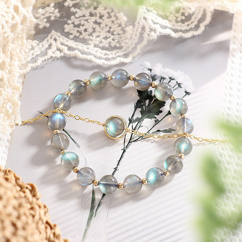 Buddha Stones 14k Gold Plated Natural Moonstone Healing Love Bracelet Bracelet BS 2