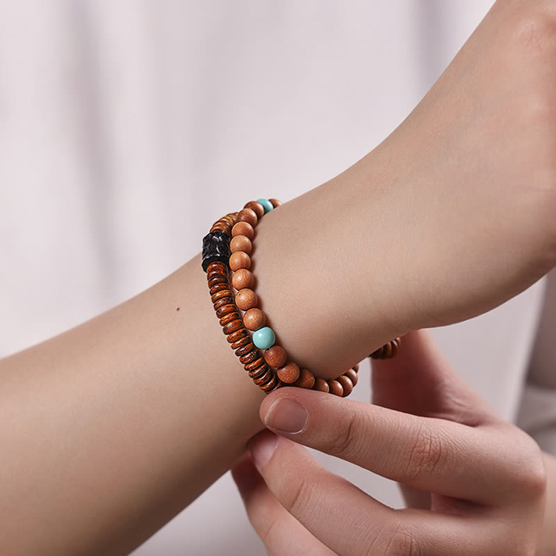 Foviel Sandalwood Turquoise Protection Double Wrap Bracelet