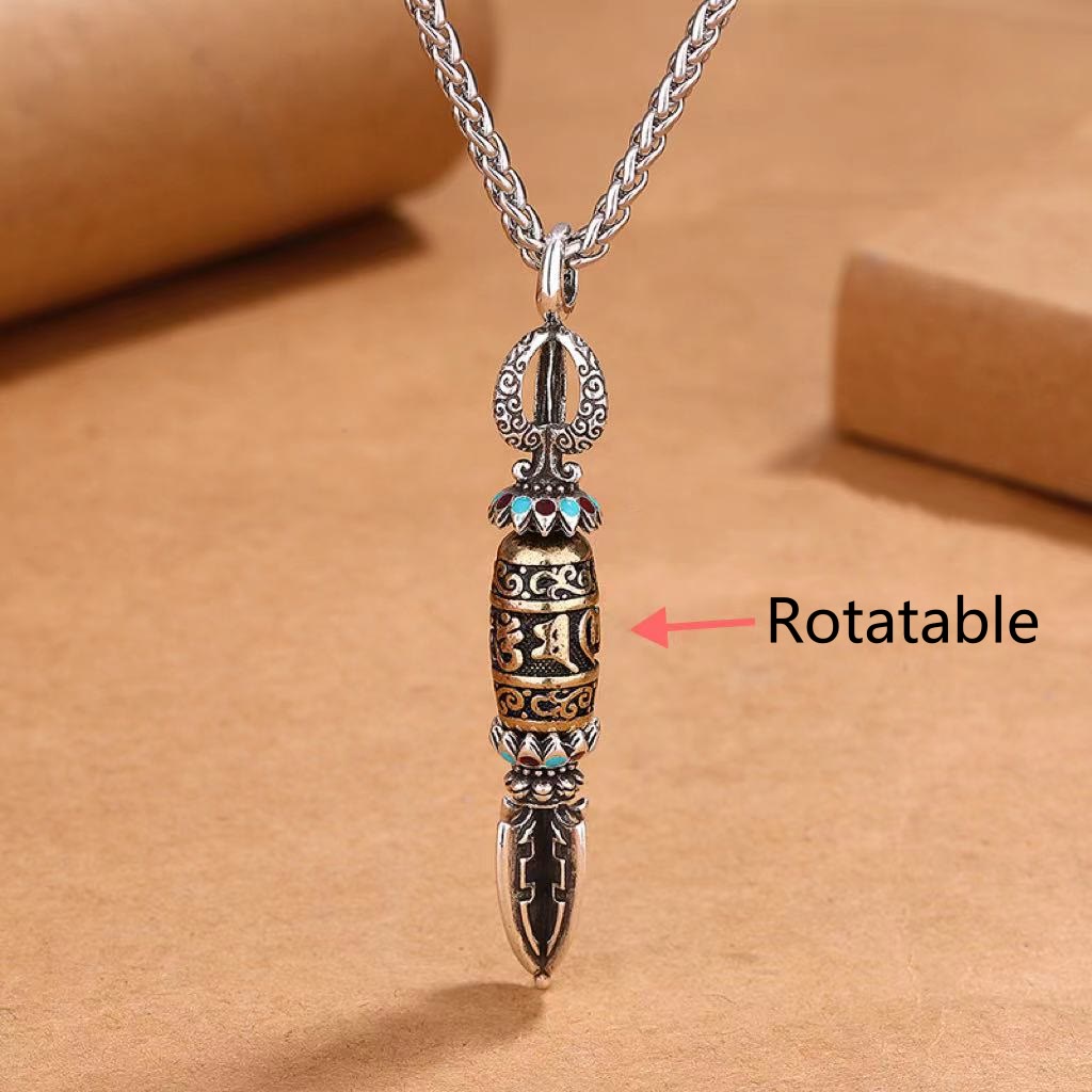 Buddha Stones Tibetan Om Mani Padme Hum Protection Wealth Rotatable Necklace Pendant Necklaces & Pendants BS 4
