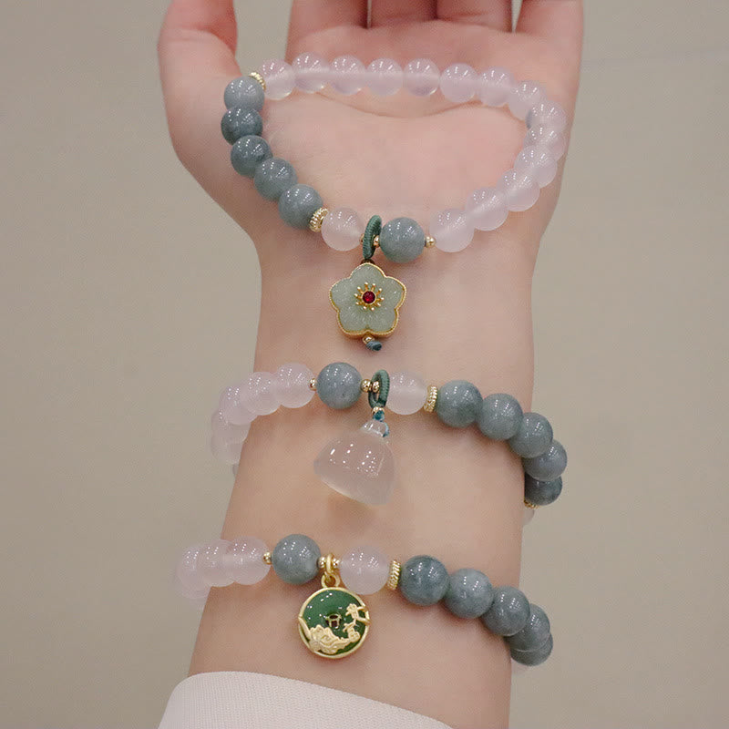 Buddha Stones White Agate Jade Lotus Flower Peace Buckle Protection Bracelet Bracelet BS 11