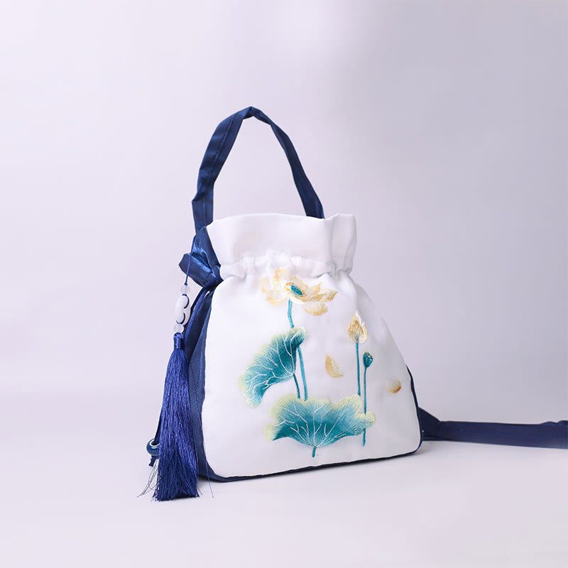 Buddha Stones Suzhou Embroidery Rabbit Lotus Epiphyllum Peony Magnolia Silk Tote Crossbody Bag Shoulder Bag Handbag Crossbody Bag BS 17