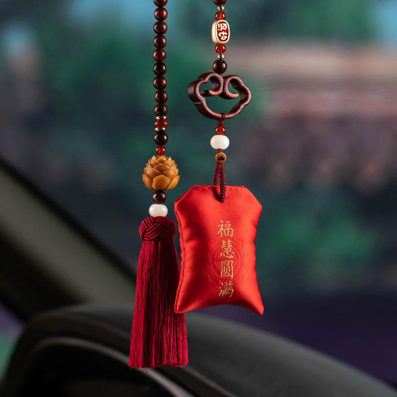 Foviel Tibetan Small Leaf Red Sandalwood Lotus Cinnabar Sachet Protection Tassel Car Hanging Decoration