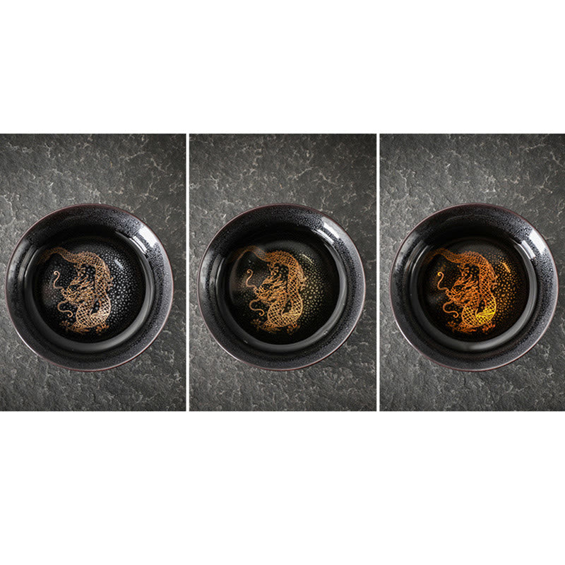 Buddha Stones Gold Leaf Chinese Jianzhan Dragon Phoenix Lotus Avalokitesvara Koi Fish Ceramic Teacup Tenmoku Kung Fu Tea Cup Bowl - image 2