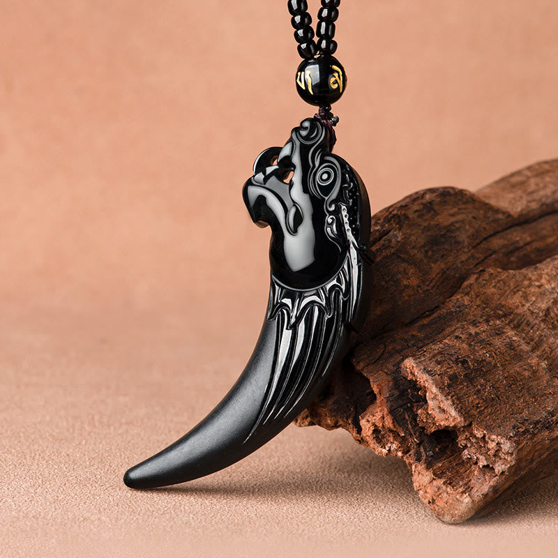 Buddha Stones Natural Black Jade Chinese Zodiac Dragon Tooth Pattern Protection Necklace Pendant Necklaces & Pendants BS 1