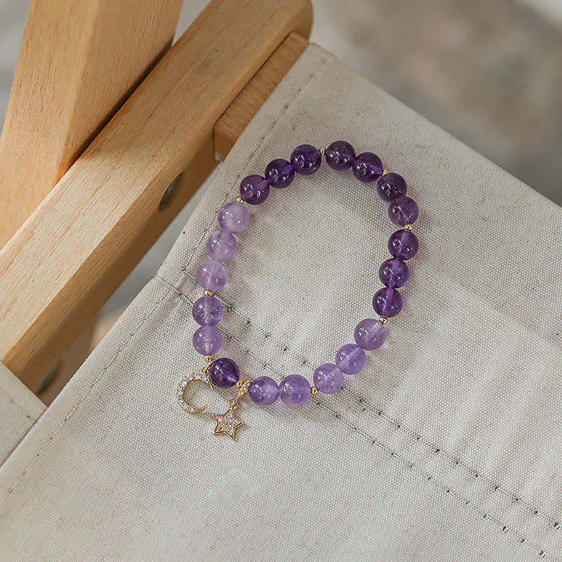 Buddha Stones Amethyst Crystal Moon Star Healing Bracelet Bracelet BS 1