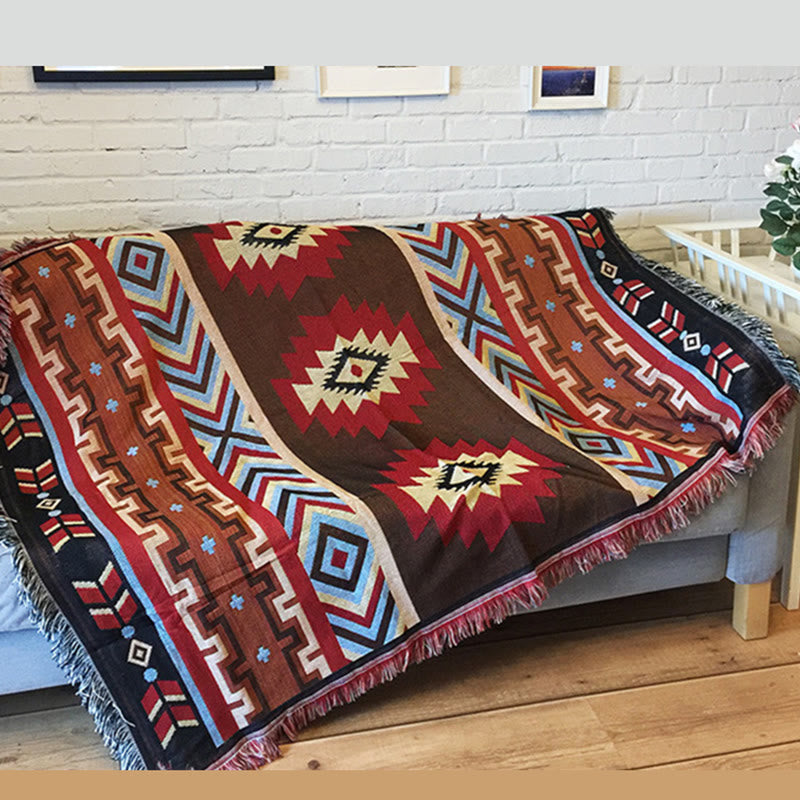 Buddha Stones Tibetan Geometric Hand-Dyed Craftsman Blanket Blanket BS 1