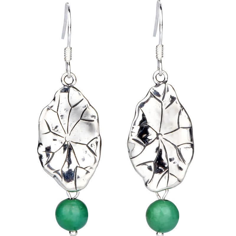Buddha Stones 925 Sterling Silver Turquoise Lotus Leaf Protection Drop Dangle Earrings Earrings BS 10