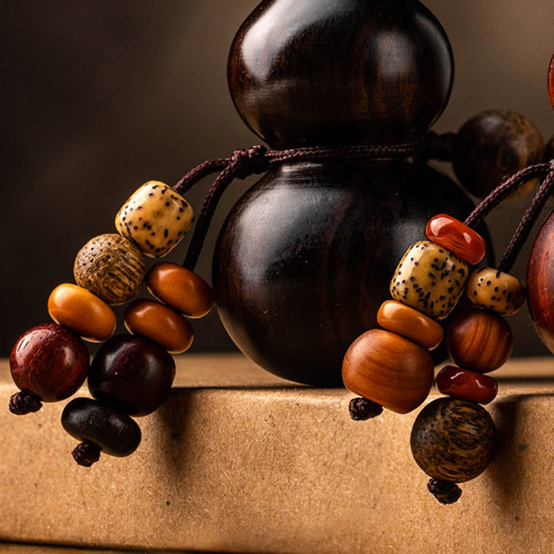 Porte-clés gourde en bois de santal rouge à petites feuilles et ébène du Tibet, protection et chance