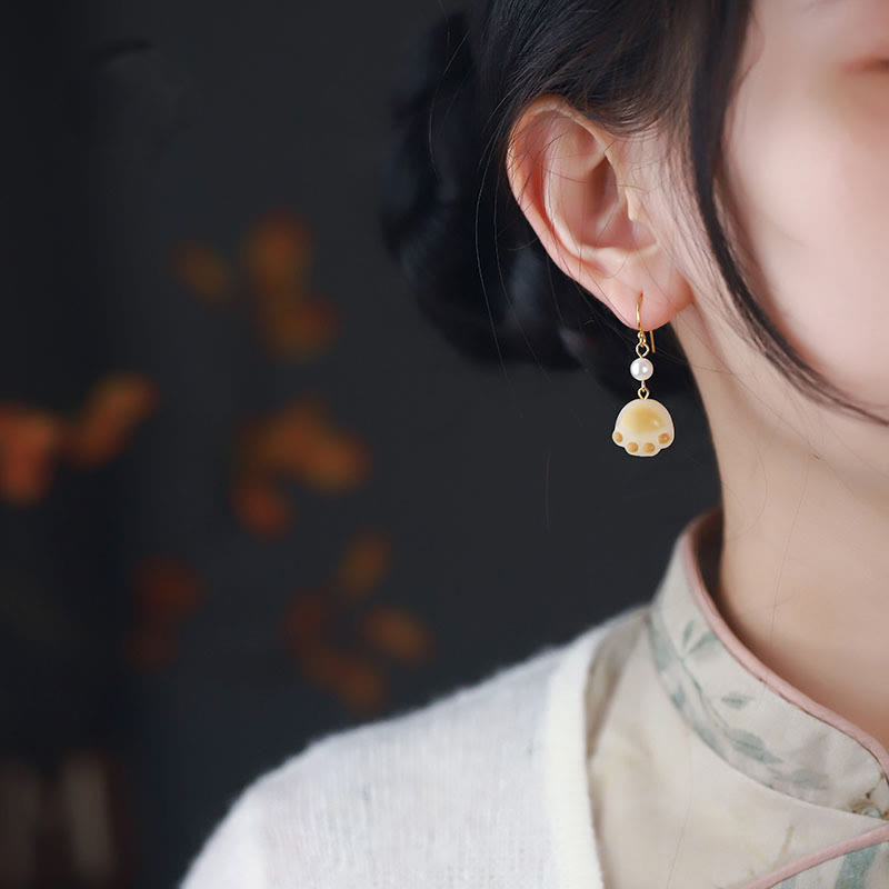 Buddha Stones Bodhi Seed Lovely Cat Paw Claw Peace Dangle Drop Earrings Earrings BS 4