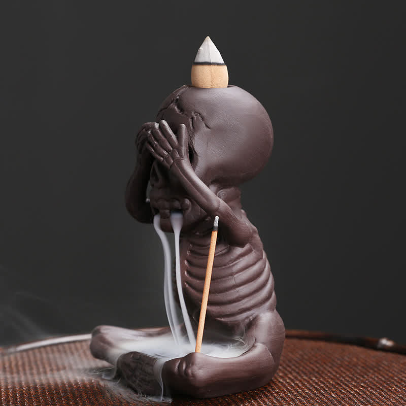 Buddha Stones Little Skull Ghost Purple Clay Backflow Smoke Fountain Peace Incense Burner Decoration Incense Burner BS 4